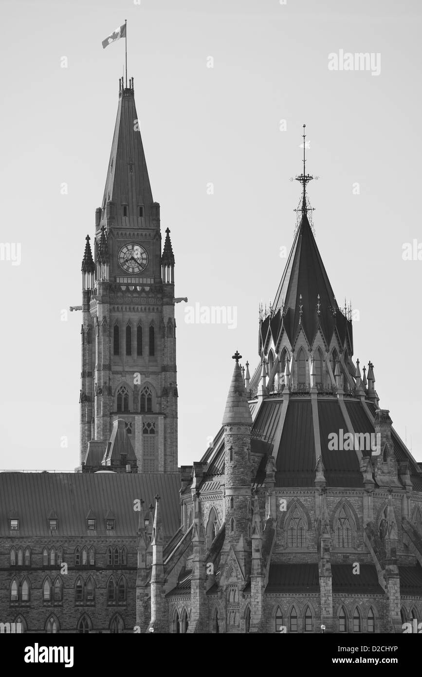 Parliament Hill Gebäude in schwarz und weiß in Ottawa, Kanada Stockfoto