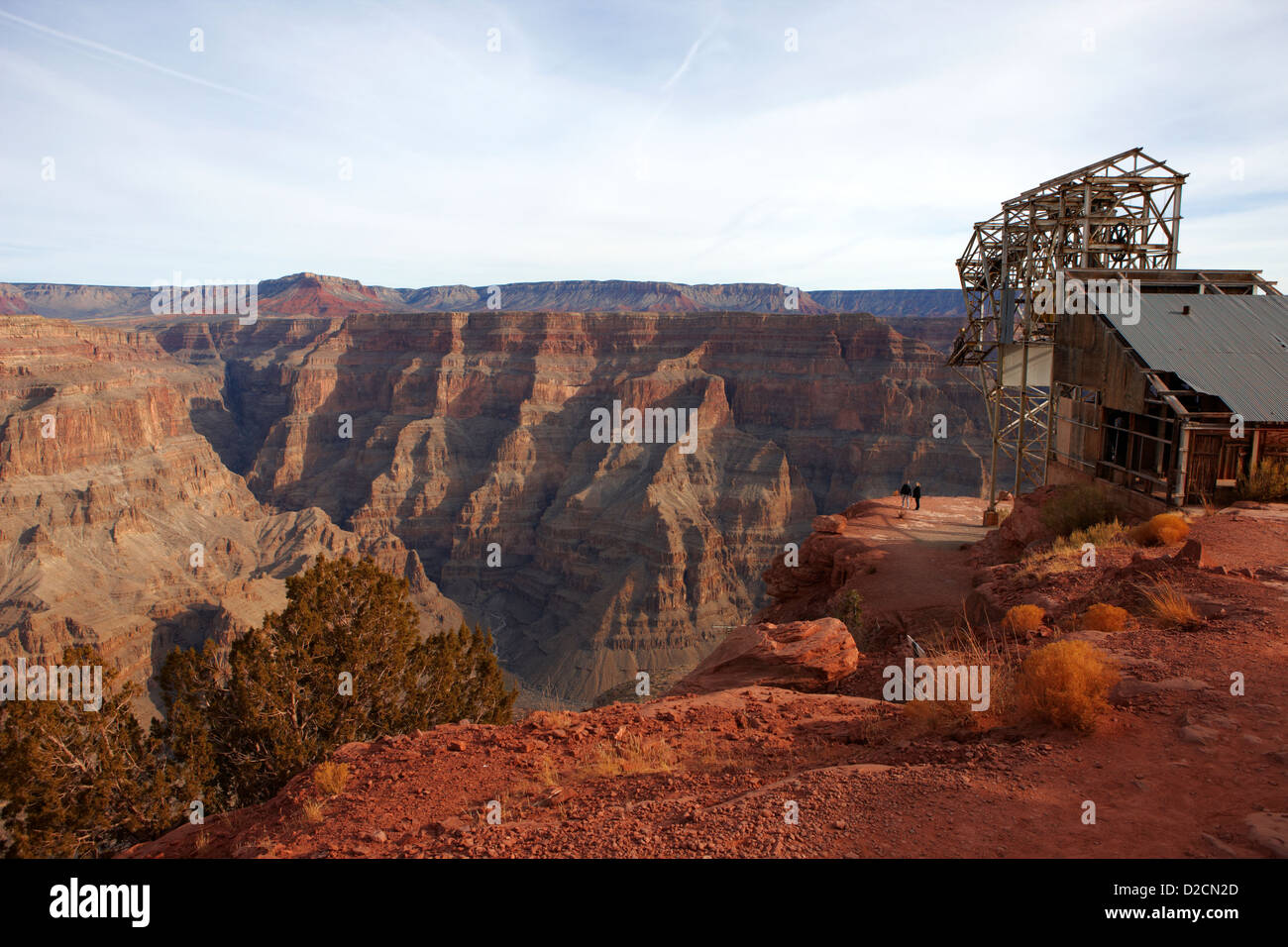 bleibt der alten Straßenbahn Kopfgebäude für das Bergwerk am Guano Point Grand Canyon West Arizona usa Stockfoto