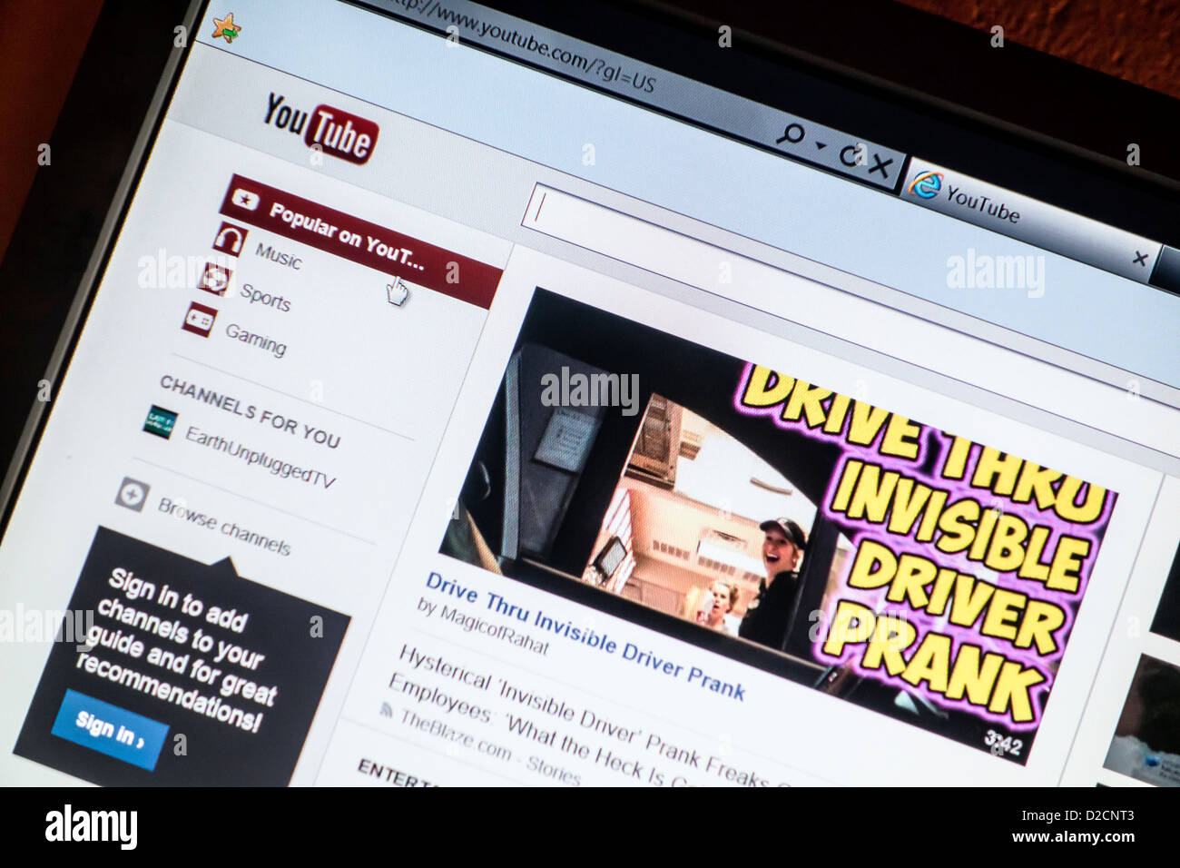Sie Tube Website auf einem Computer-Bildschirm Stockfoto