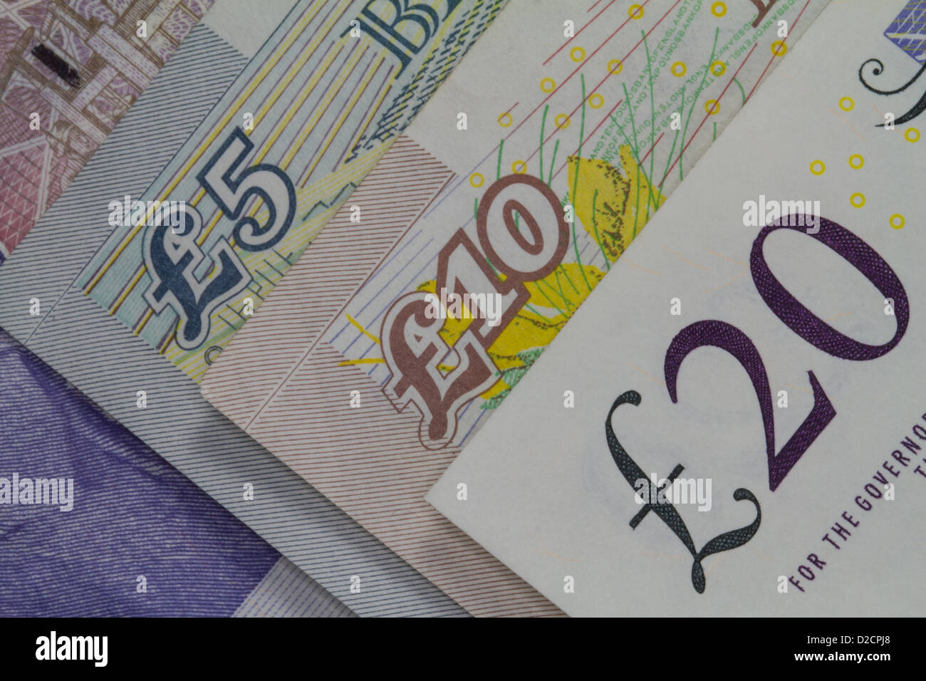 Nahaufnahme von Banknoten Sterling Stockfoto