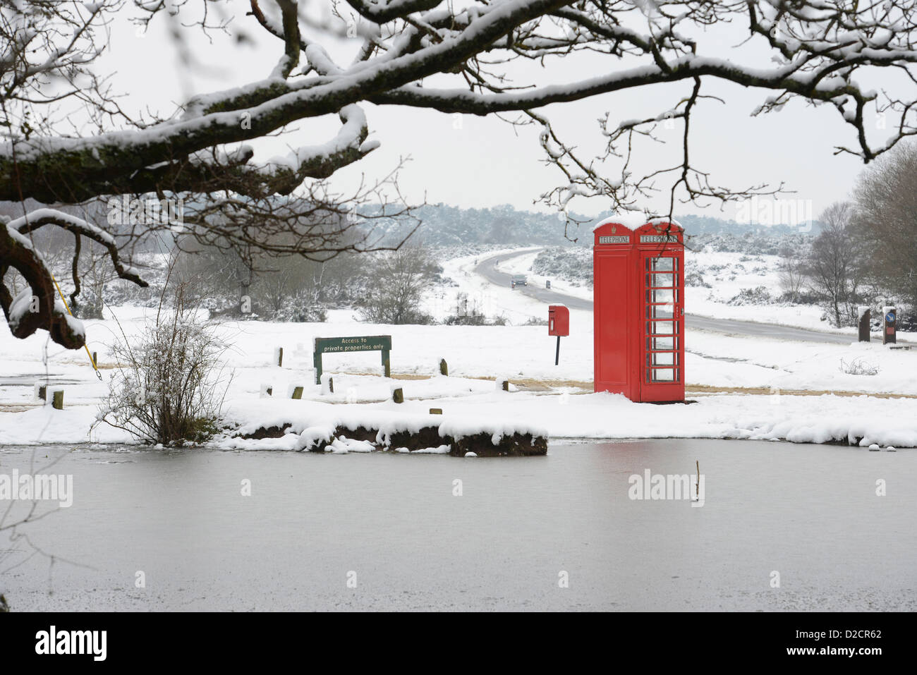 British Telecom BT rote Telefonzelle in der Nähe von Brockenhurst im New Forest National Park in Hampshire, Vereinigtes Königreich Stockfoto