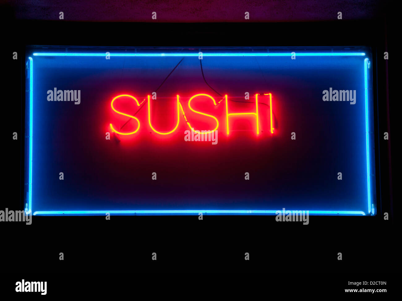 Sushi-Leuchtreklame. Stockfoto