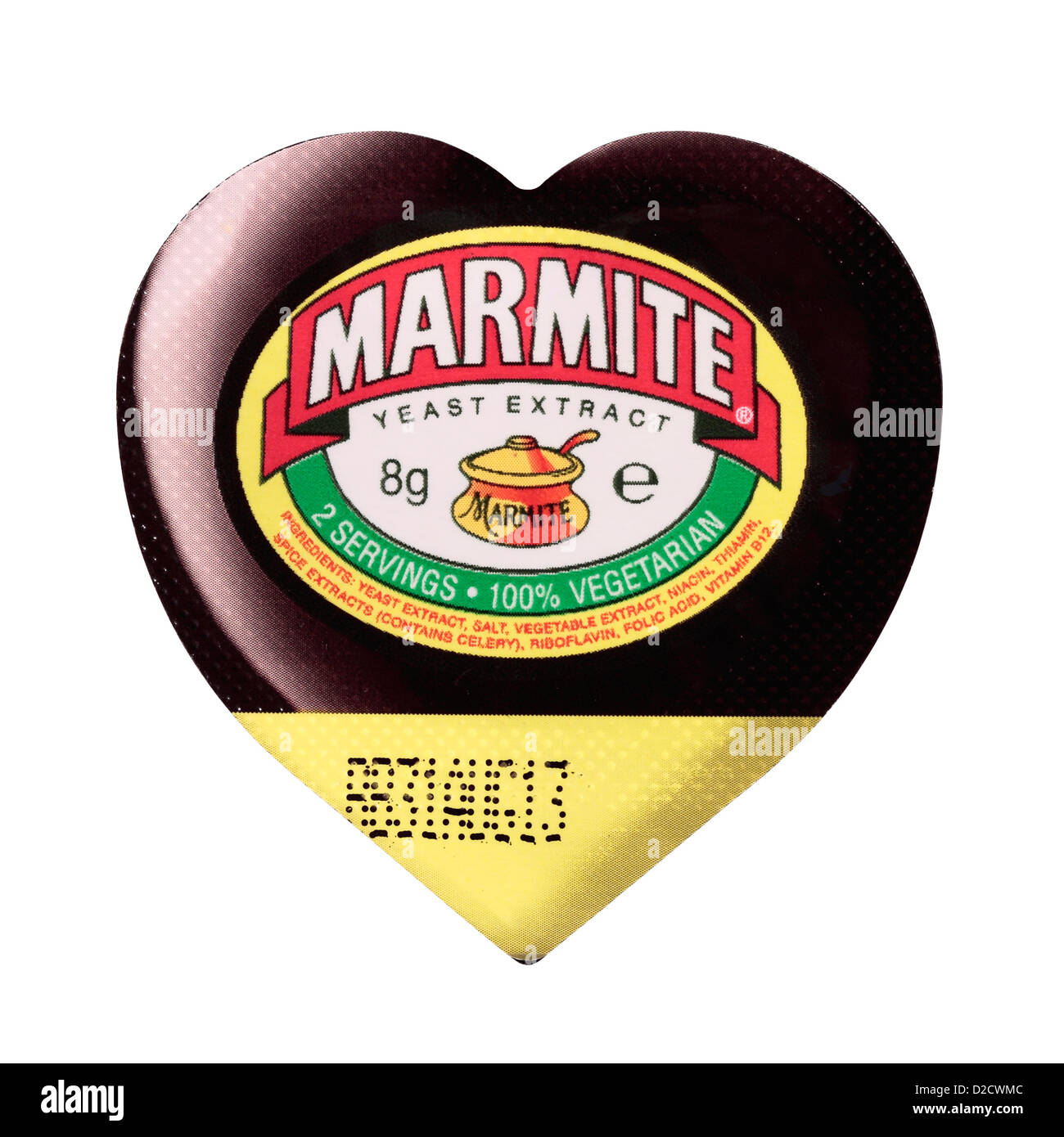 Kleine Herzen geformt einzelne Teil Marmite Wanne isoliert auf weißem Hintergrund Stockfoto