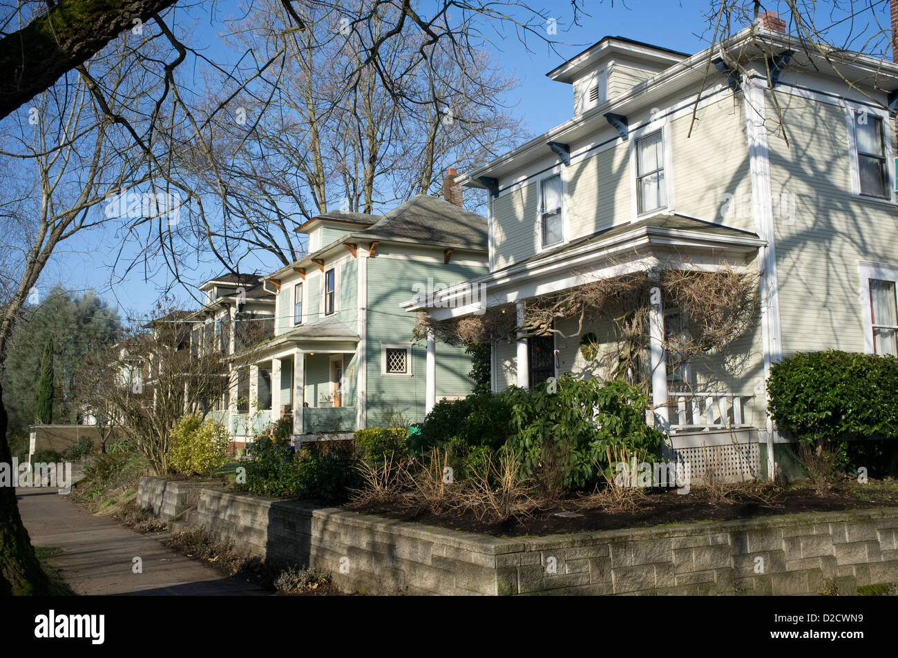 Alten Portland, Oregon Häuser spiegelt den architektonischen Stil von Portland, Oregon, USA Stockfoto