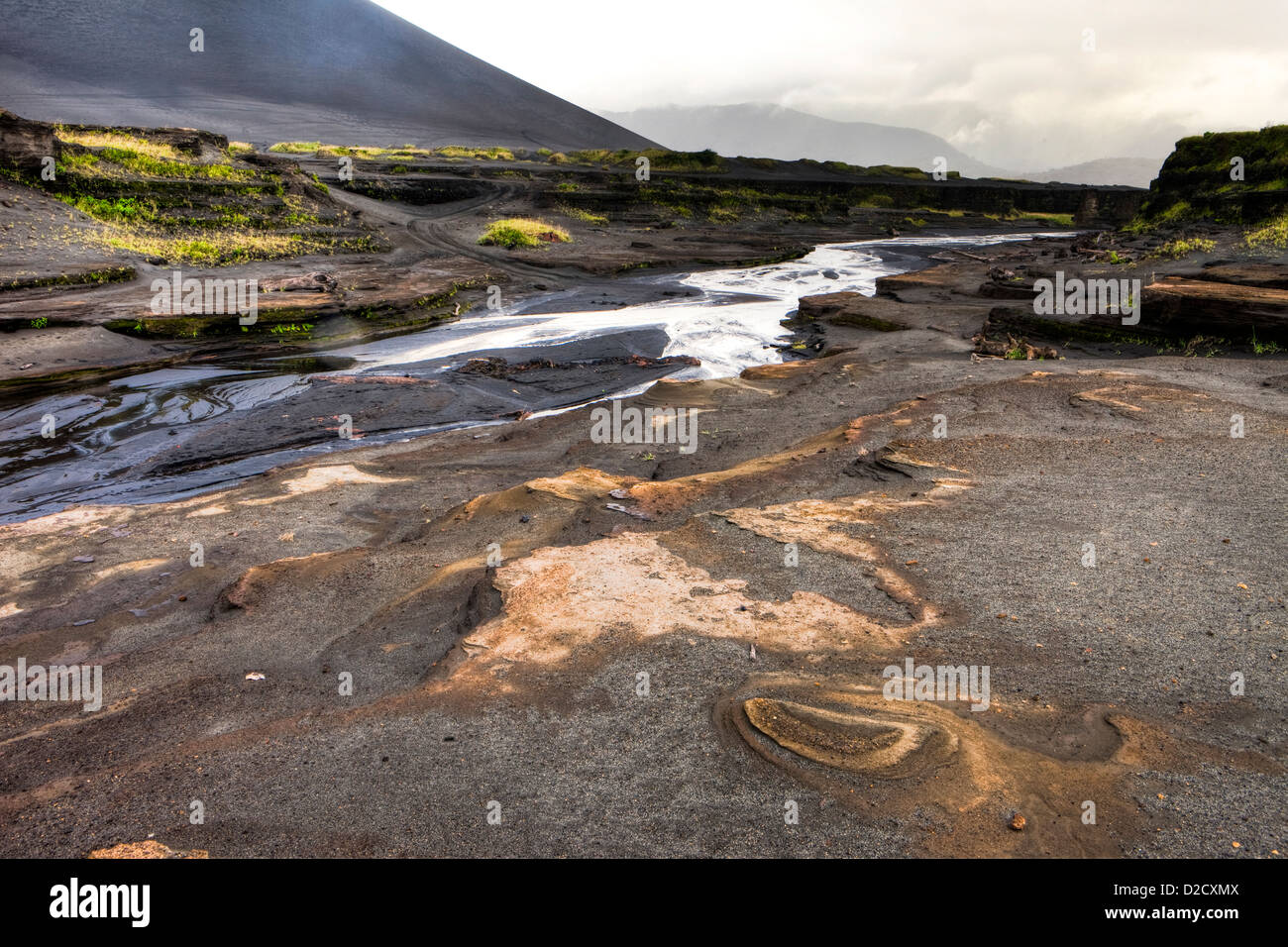 Vulkanische Asche Plains, Vulkan Yasur, Insel Tanna, Vanuatu, Südpazifik Stockfoto