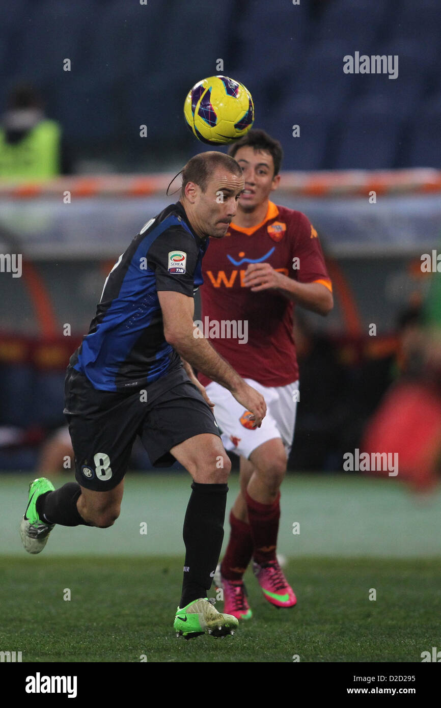 20.01.2013 Rom, Italien. Rodrigo Palacio in Aktion während der Serie A Spiel zwischen Roma und Inter Mailand aus dem Stadio Olympico. Stockfoto