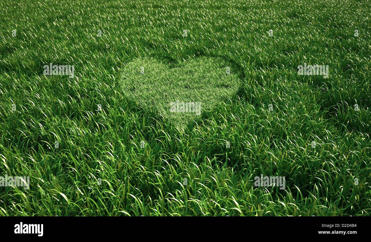 Herzförmige Rasen Computer Grafik Stockfoto