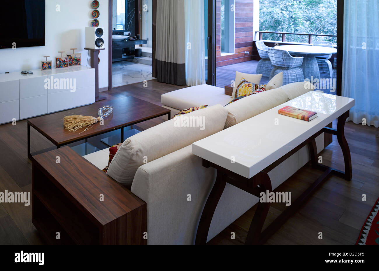 Private Haus-Neu-Delhi, Neu Delhi, Indien. Architekt: Morphogenese, 2011. Interior View-Master-Schlafzimmer-Suite. Stockfoto