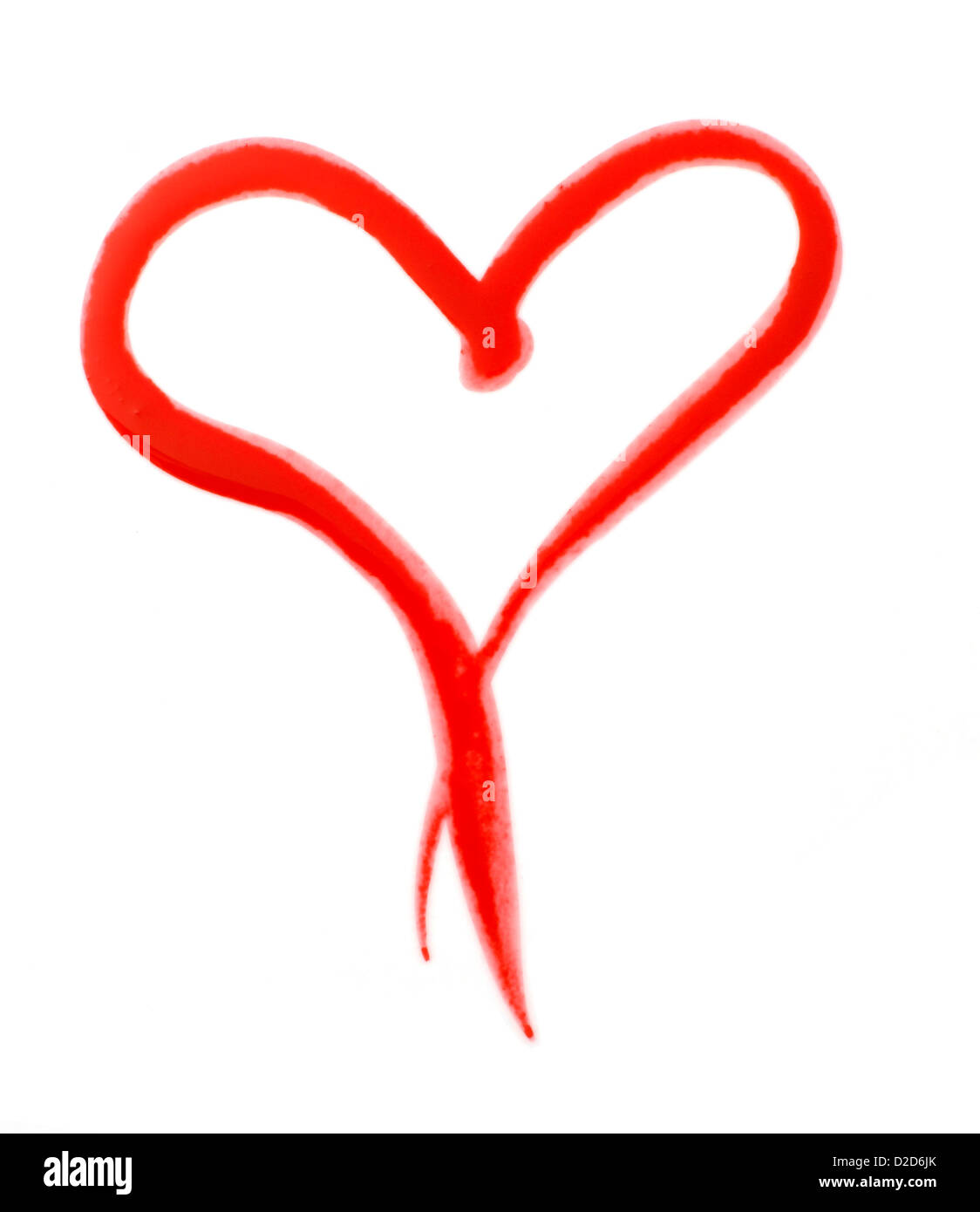Rote Umrandung des Herzens ausgeschnitten auf weißem Hintergrund Stockfoto