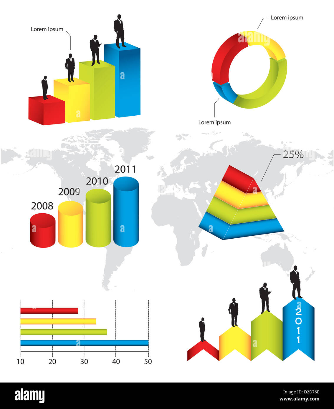 Bunte Infografik und Geschäftsmann Kollektion von silhouette Stockfoto