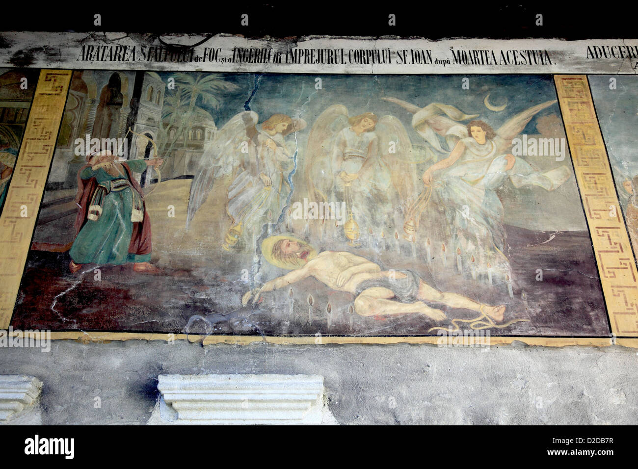 Wandbild Paintung, Flodor Iancu, Suceava, Rumänien, Kloster St. Gheorghe, schwarze SF Gheorghe Mirauiti, in Suceava, UNESCO-Weltkul Stockfoto