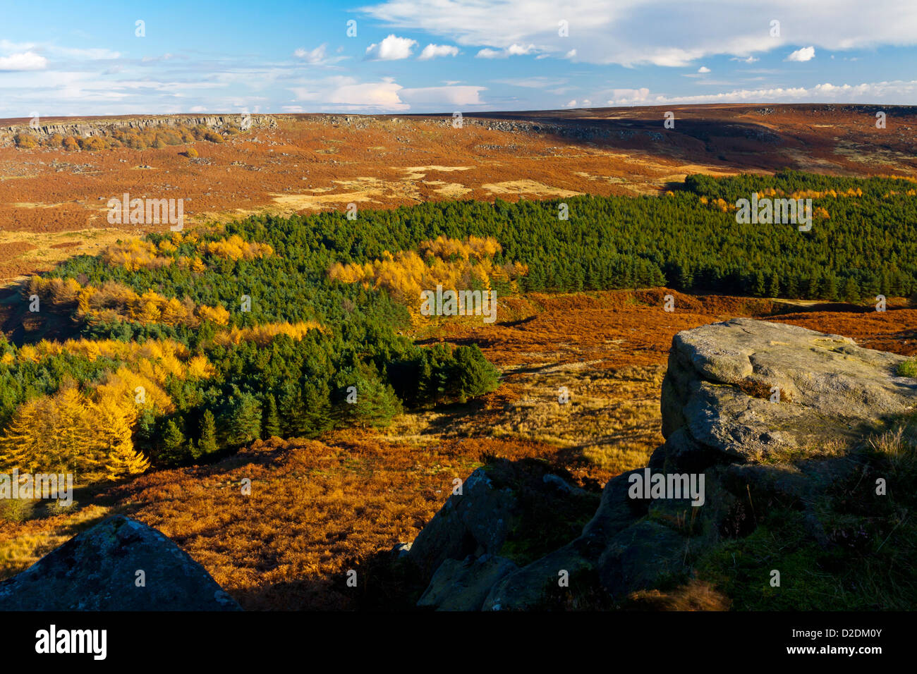 Herbstlandschaft bei Burbage Felsen in der Nähe von Hathersage im Peak District Nationalpark Derbyshire England UK mit Heidekraut moorland Stockfoto