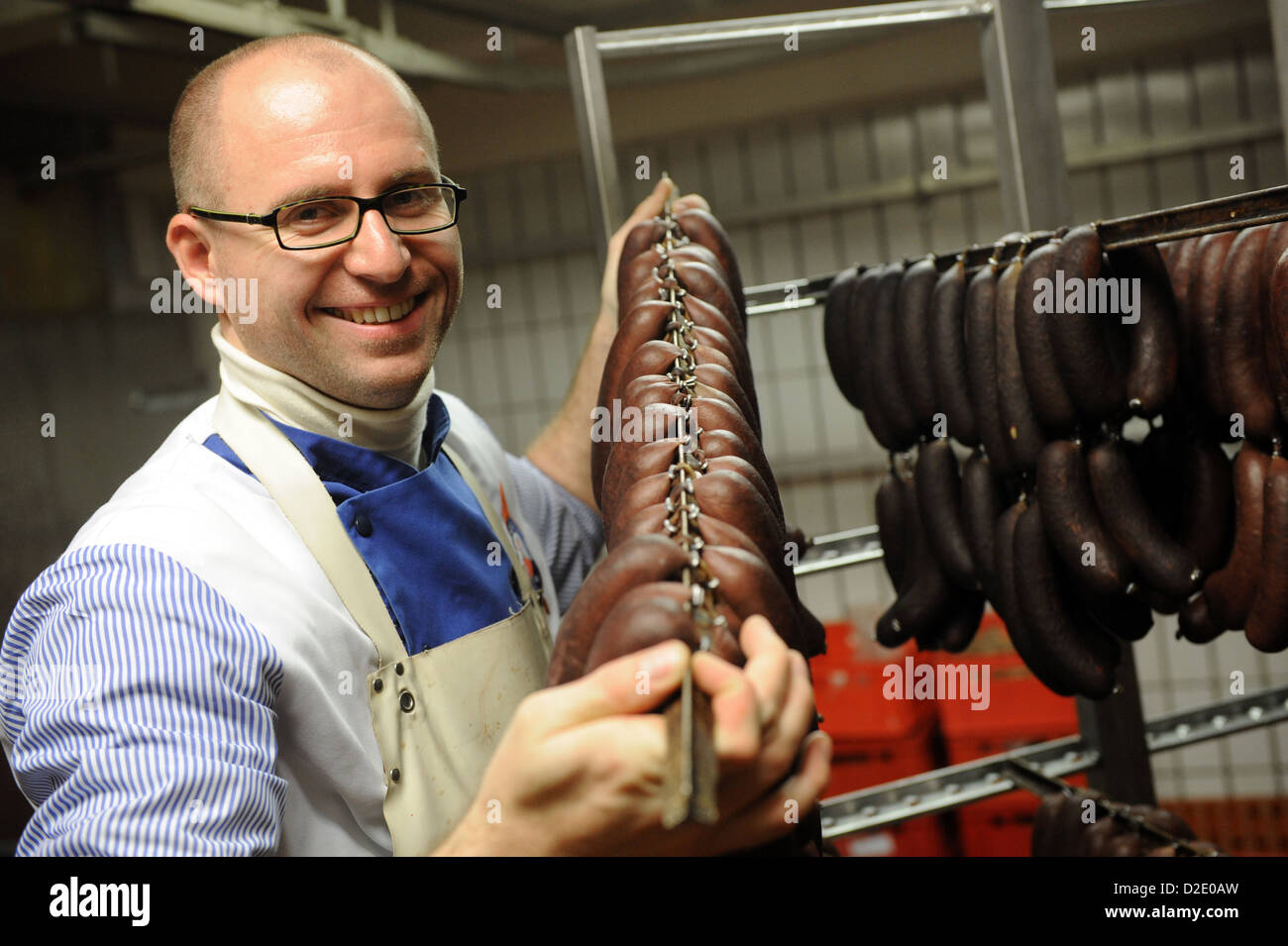 Berlin, Deutschland, Metzger und Blut Wurst Marcus Knight Benser Stockfoto