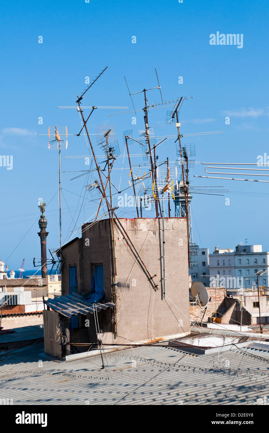 TV-Antennen, Dächern von barcelona Stockfoto