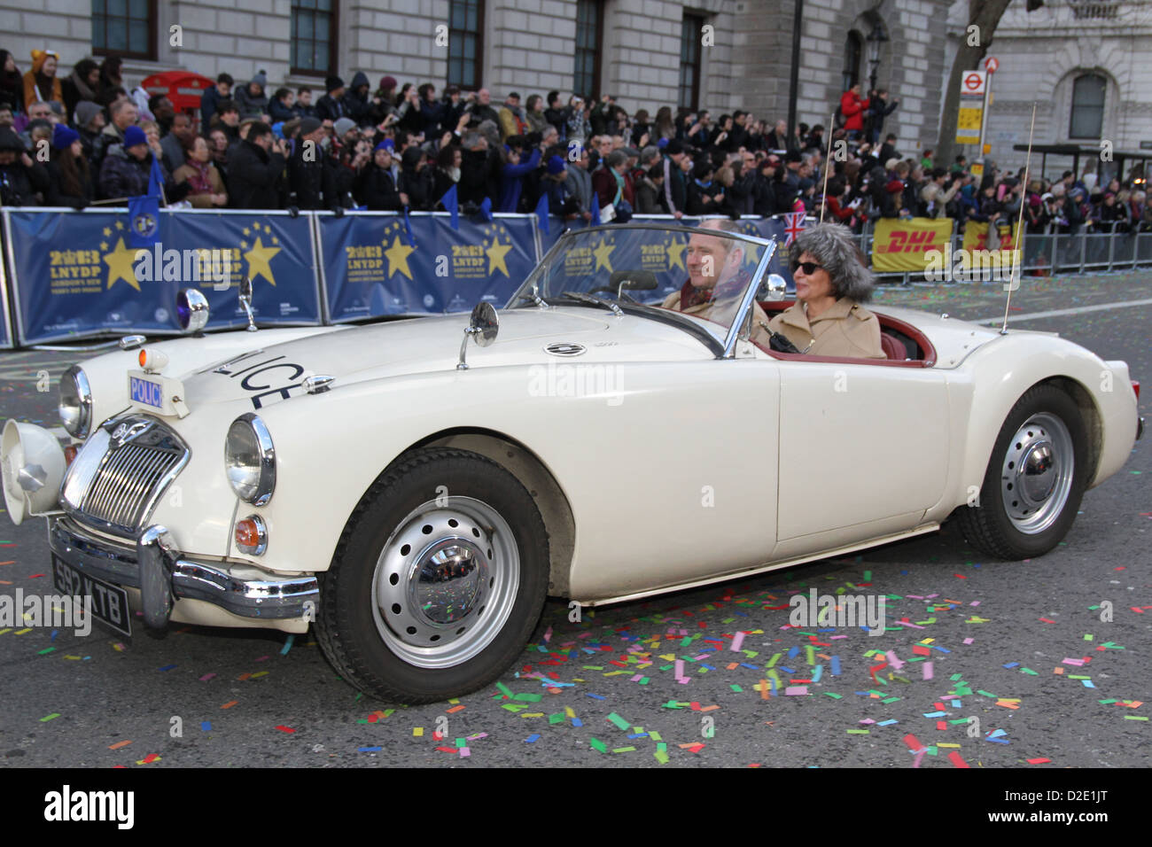 Modell: MGA 1600 Jahr: 1959 Kraft: Lancashire County Constabulary am 2013 New Years Day Parade in London. Stockfoto