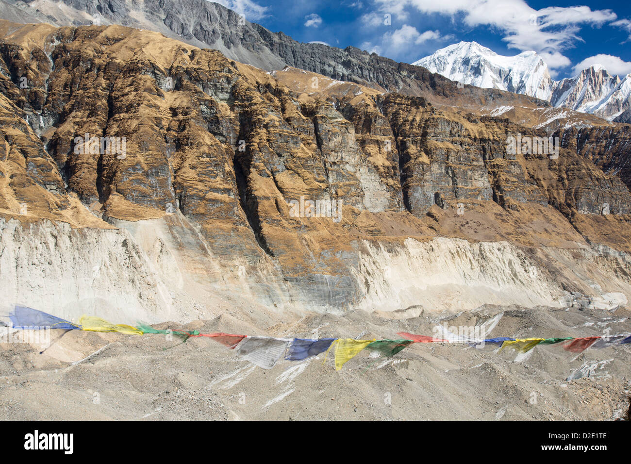 Schnell sich zurückziehenden Süd Annapurna Gletschers im Annapurna Heiligtum, nepalesischen Himalaya. Stockfoto