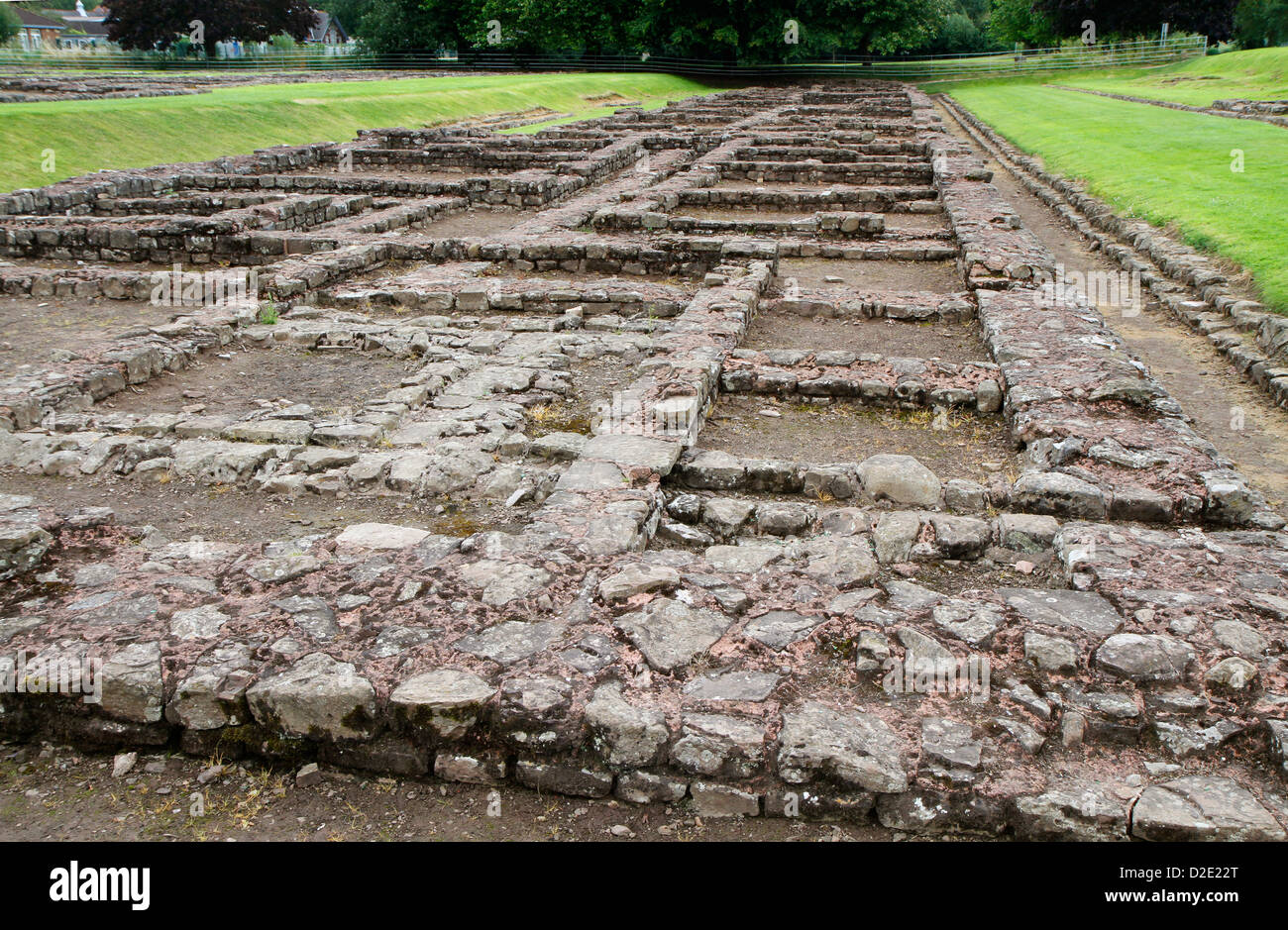 Überreste der Baracken der römischen Festung Isca Augusta in Caerleon, in der Nähe von Newport, South Wales Stockfoto