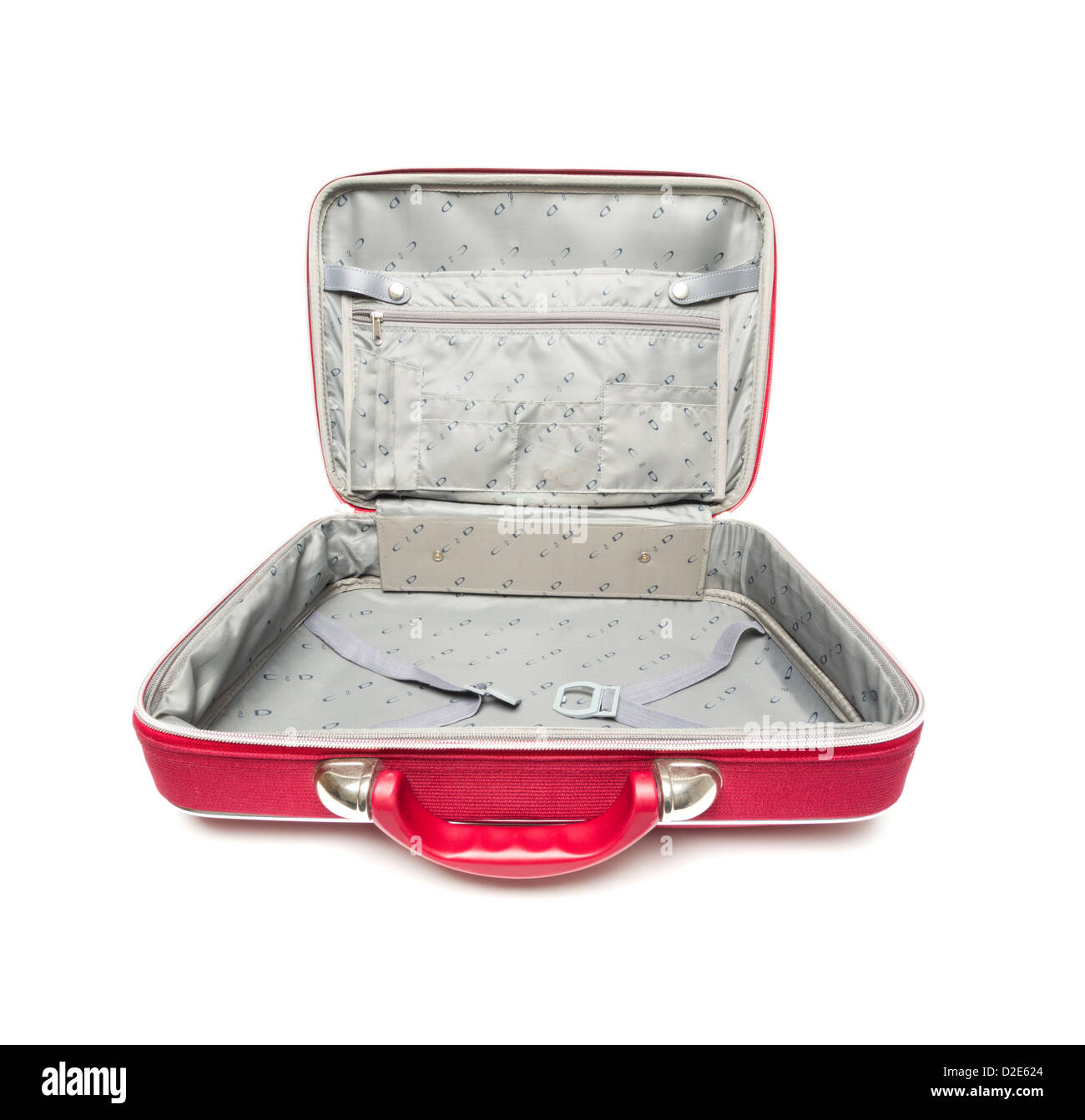 Offenen leeren roten Koffer isoliert auf weißem Hintergrund Stockfoto