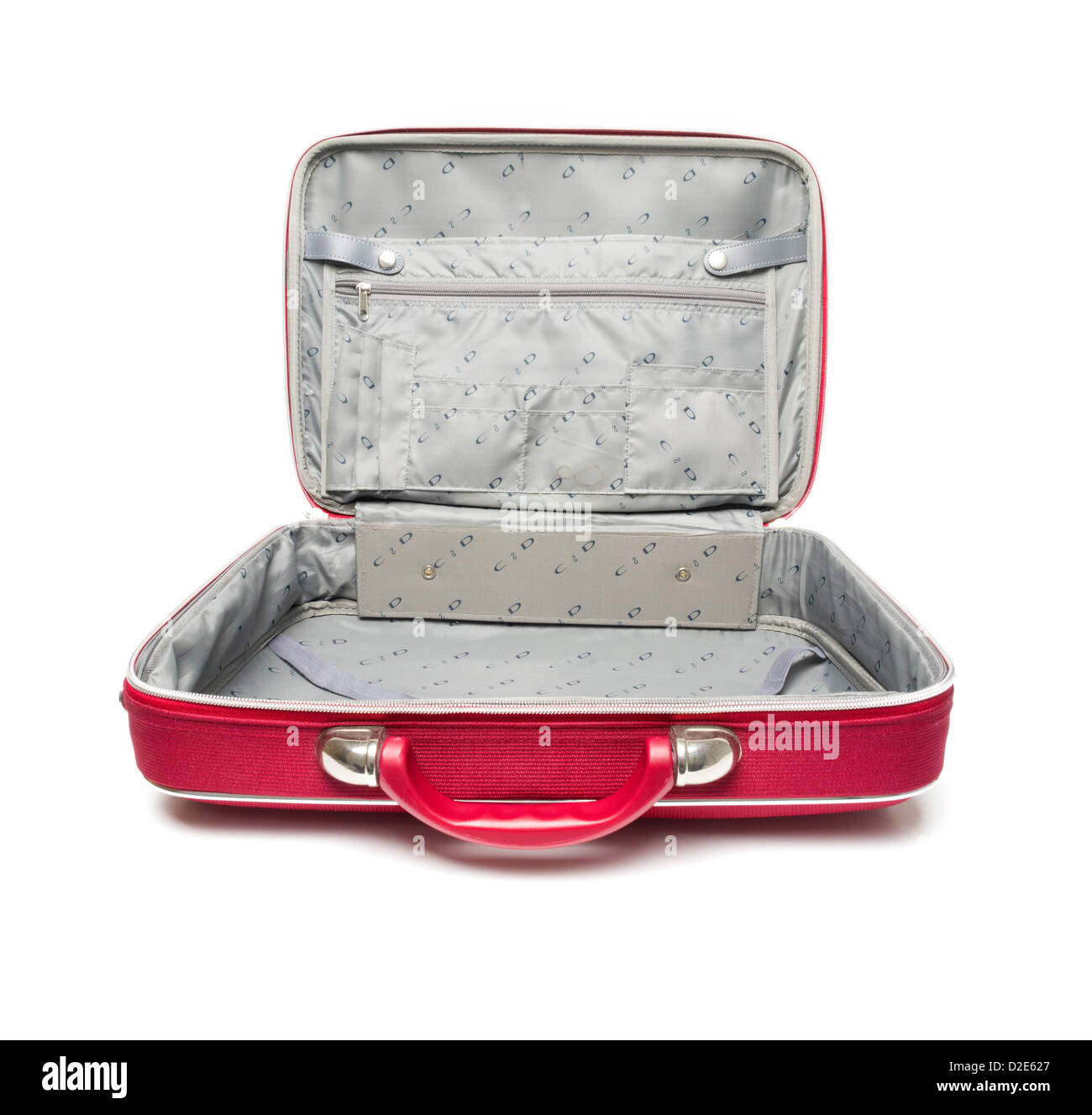 Offenen leeren roten Koffer isoliert auf weißem Hintergrund Stockfoto