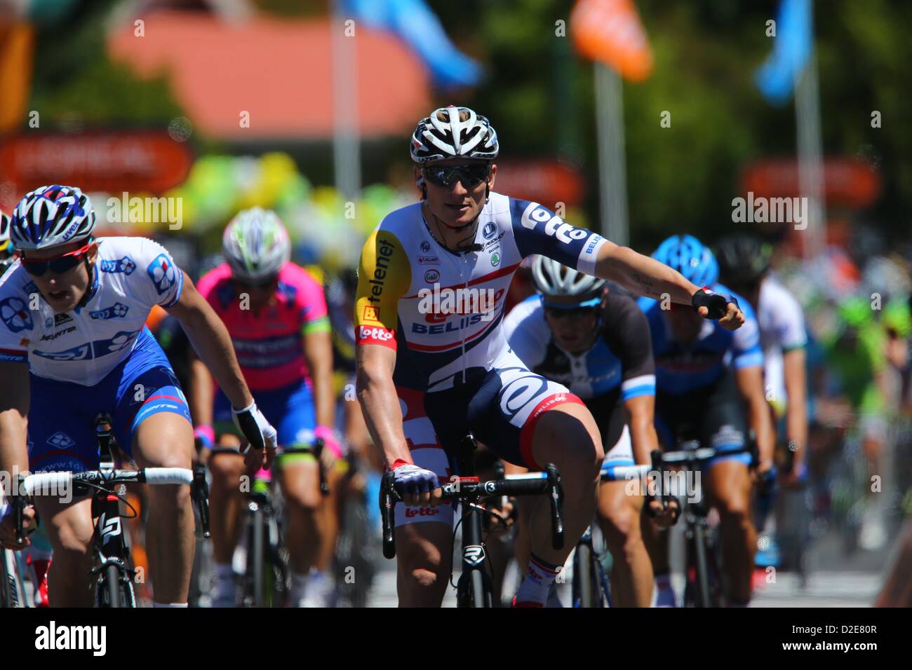 22. Januar 2013 - gewinnt Lobethal, Australien - ANDRE GREIPEL, Lotto Belisol Tour Down Under, Stufe 1, Aussicht nach Lobethal, Australien. (Bild Kredit: Kredit: Gary Francis/ZUMAPRESS.com/Alamy live-Nachrichten) Stockfoto