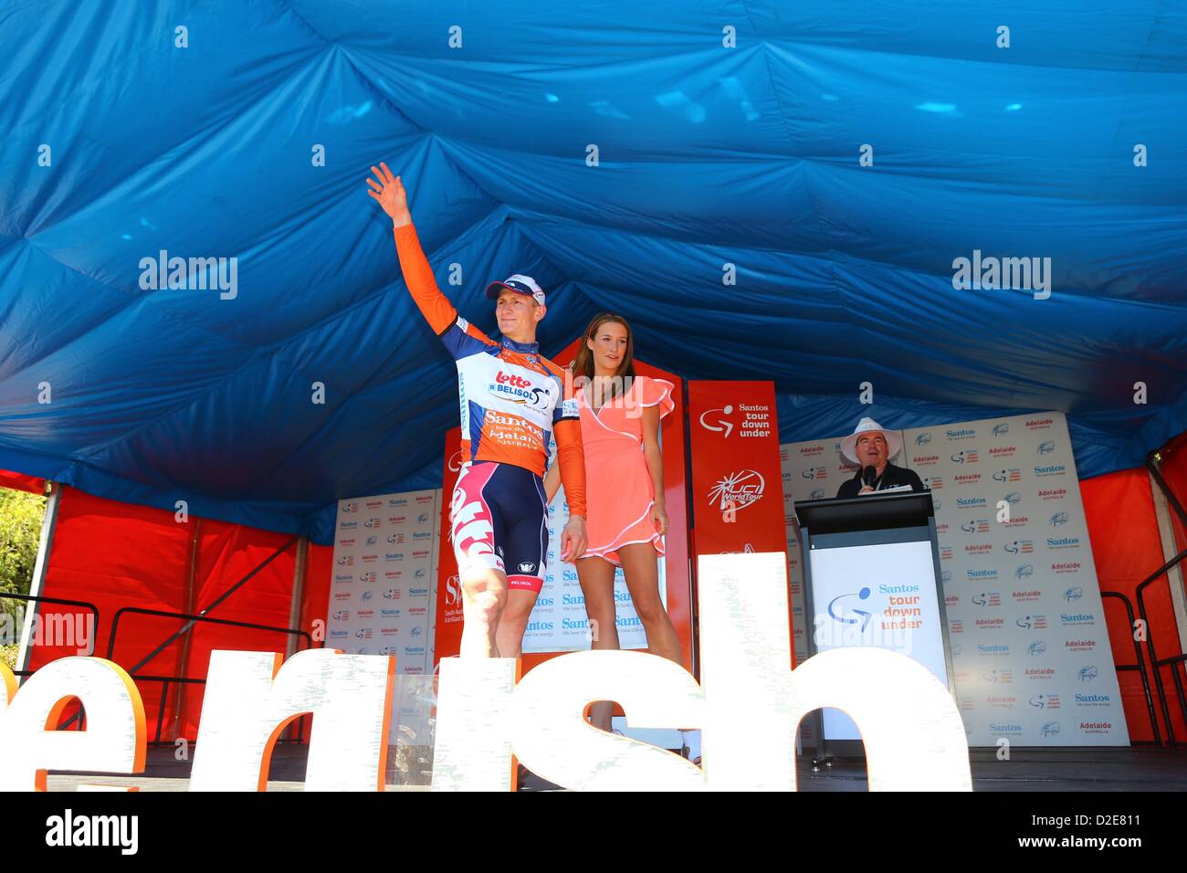 22. Januar 2013 - gewinnt Lobethal, Australien - ANDRE GREIPEL, Lotto Belisol Tour Down Under, Stufe 1, Aussicht nach Lobethal, Australien. (Bild Kredit: Kredit: Gary Francis/ZUMAPRESS.com/Alamy live-Nachrichten) Stockfoto