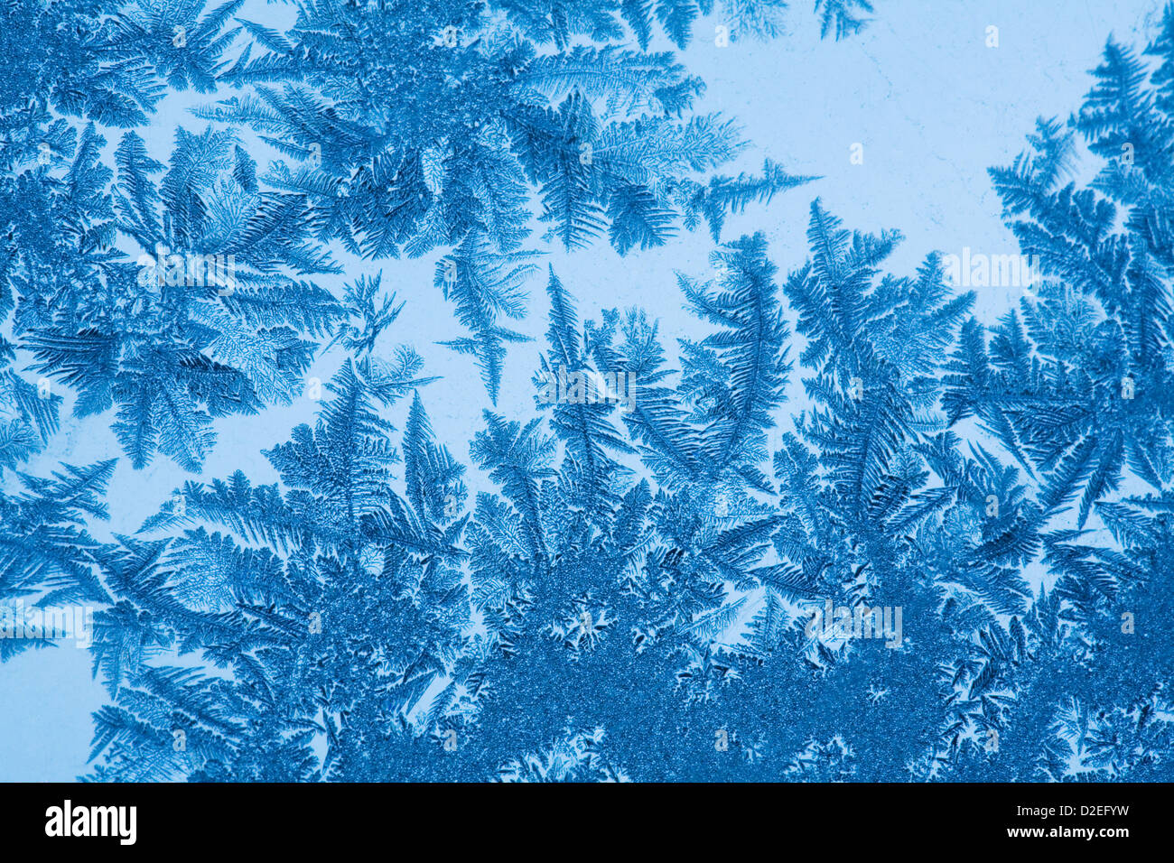 Eiskristalle auf Glas von Winterfrost Stockfoto