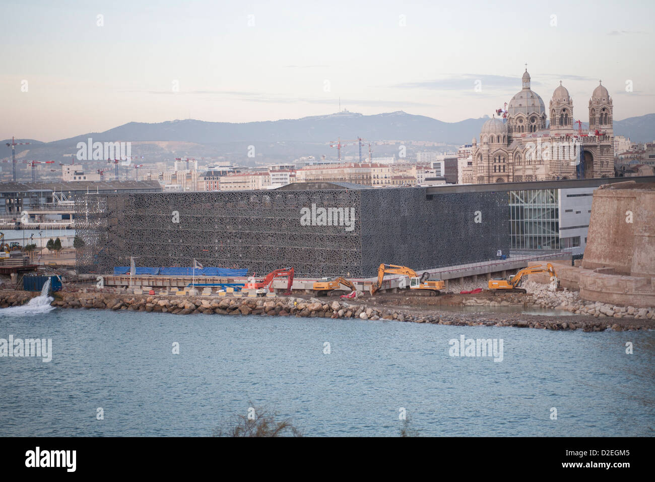 MUCEM, Museum der europäischen und mediterranen Kulturen, im Bau, Marseille, Frankreich, Dezember 2012. Stockfoto