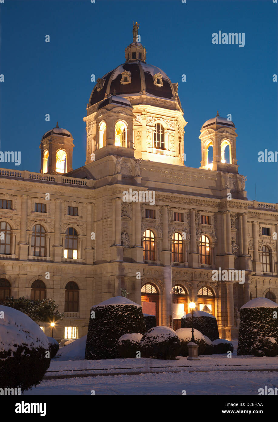 Wien - Geschichtsmuseum für Kunst in Winterabend Stockfoto
