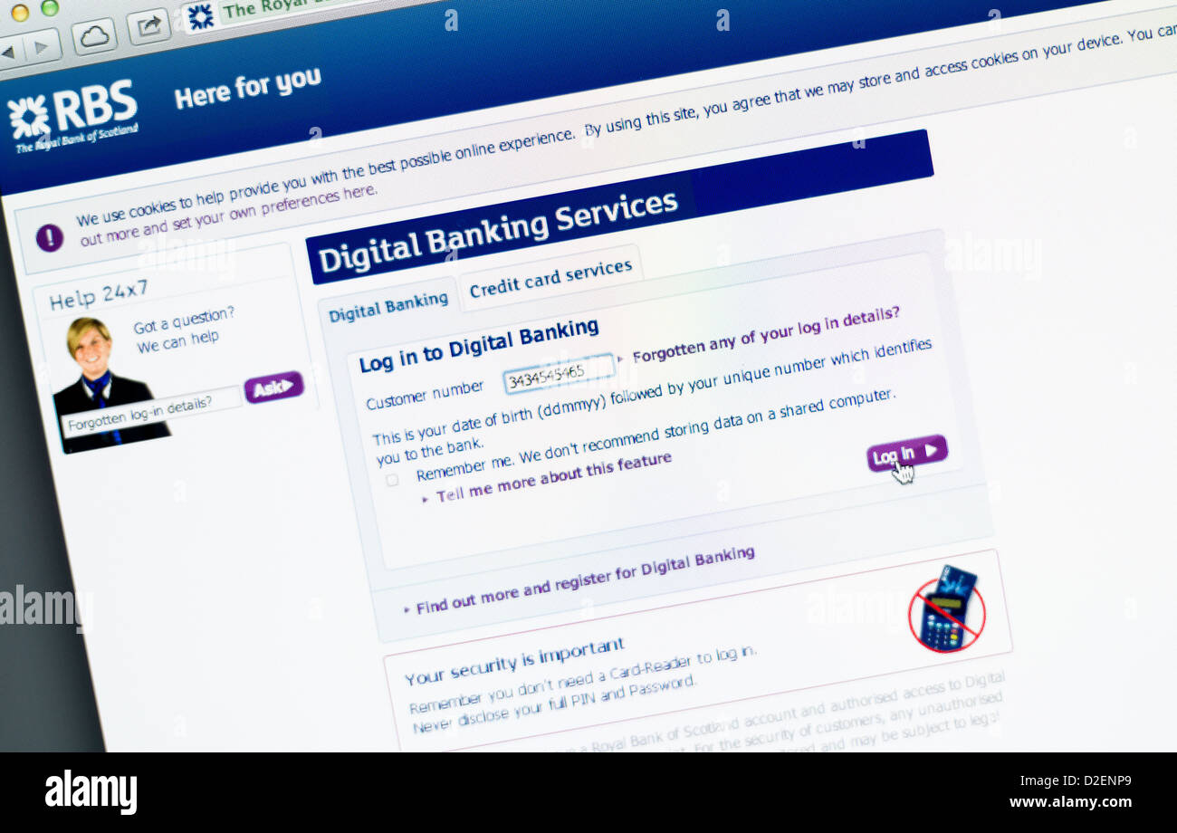 RBS, Royal Bank of Scotland Logo und online-banking Stockfoto