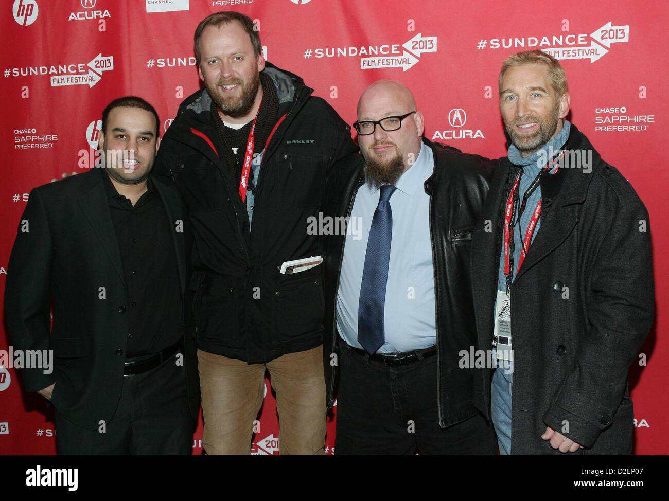 Clayton Young Carl Lucas Roger Mayer Christo Dimassis Ankünfte RAMBLER Premiere 2013 Sundance Film Festival Library Center Stockfoto