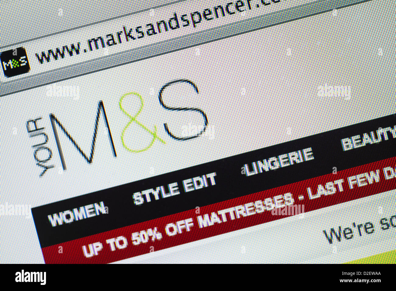 Markierungen und Spencer Logo und Website hautnah Stockfoto