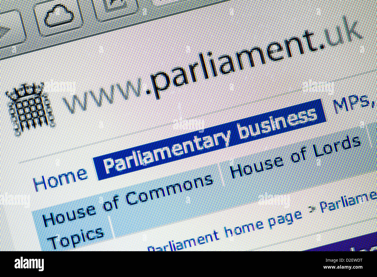 Parlament-Logo und Website hautnah Stockfoto