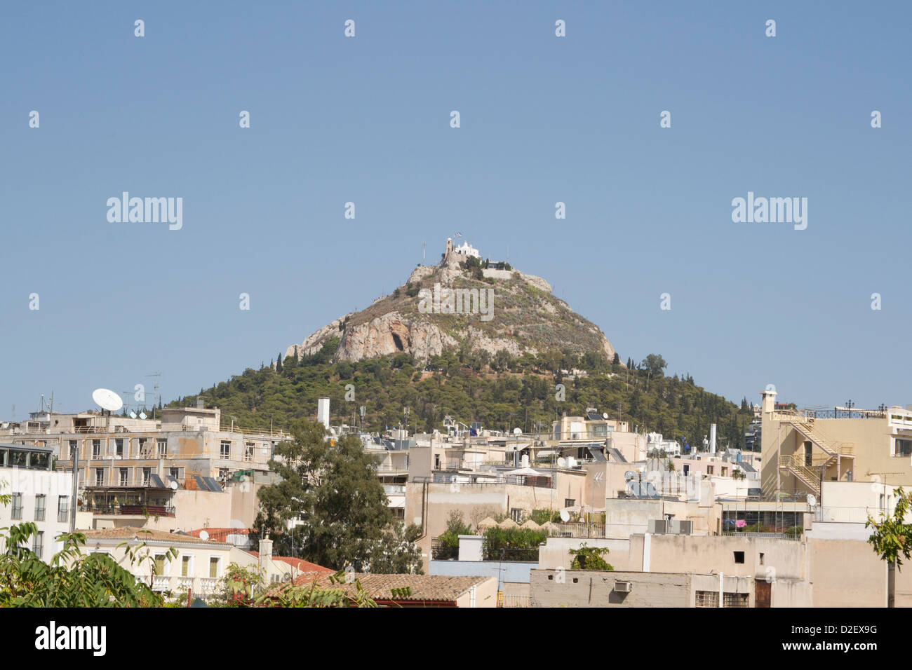 Ein Blick auf Mount Lycabettus in Athen. Stockfoto