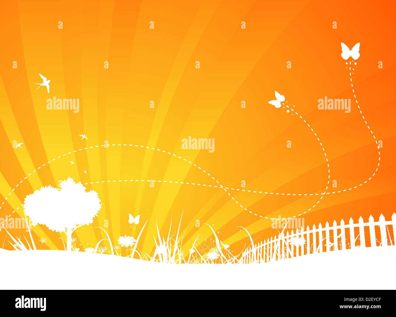 Abbildung einer abstrakten orange Garten zweifarbige Plakat Hintergrund für Ihre Saison-Kommunikation mit Schmetterlinge Insekten Stockfoto