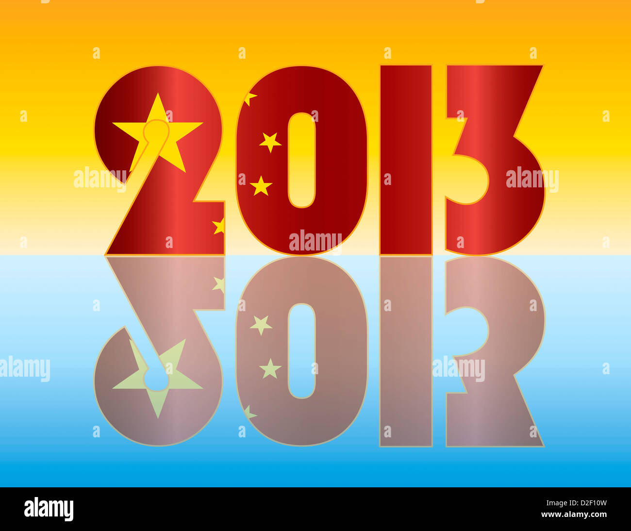 Happy New Year 2013 Silhouette mit Volksrepublik China Flagge Illustration Stockfoto
