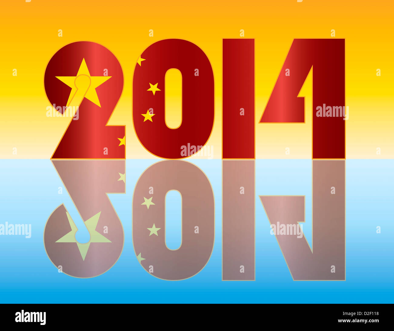 Glückliches neues Jahr 2014 Silhouette mit Volksrepublik China Flagge Illustration Stockfoto