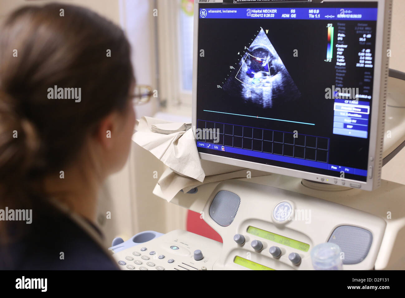 Sonografie in einem französischen Krankenhaus Paris. Frankreich. Stockfoto