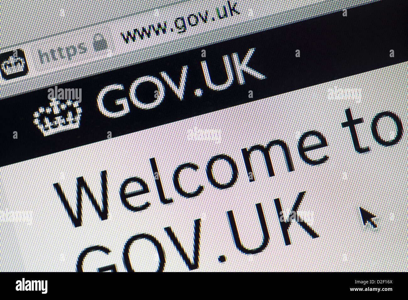 Britische Regierung Logo und Website hautnah. Stockfoto