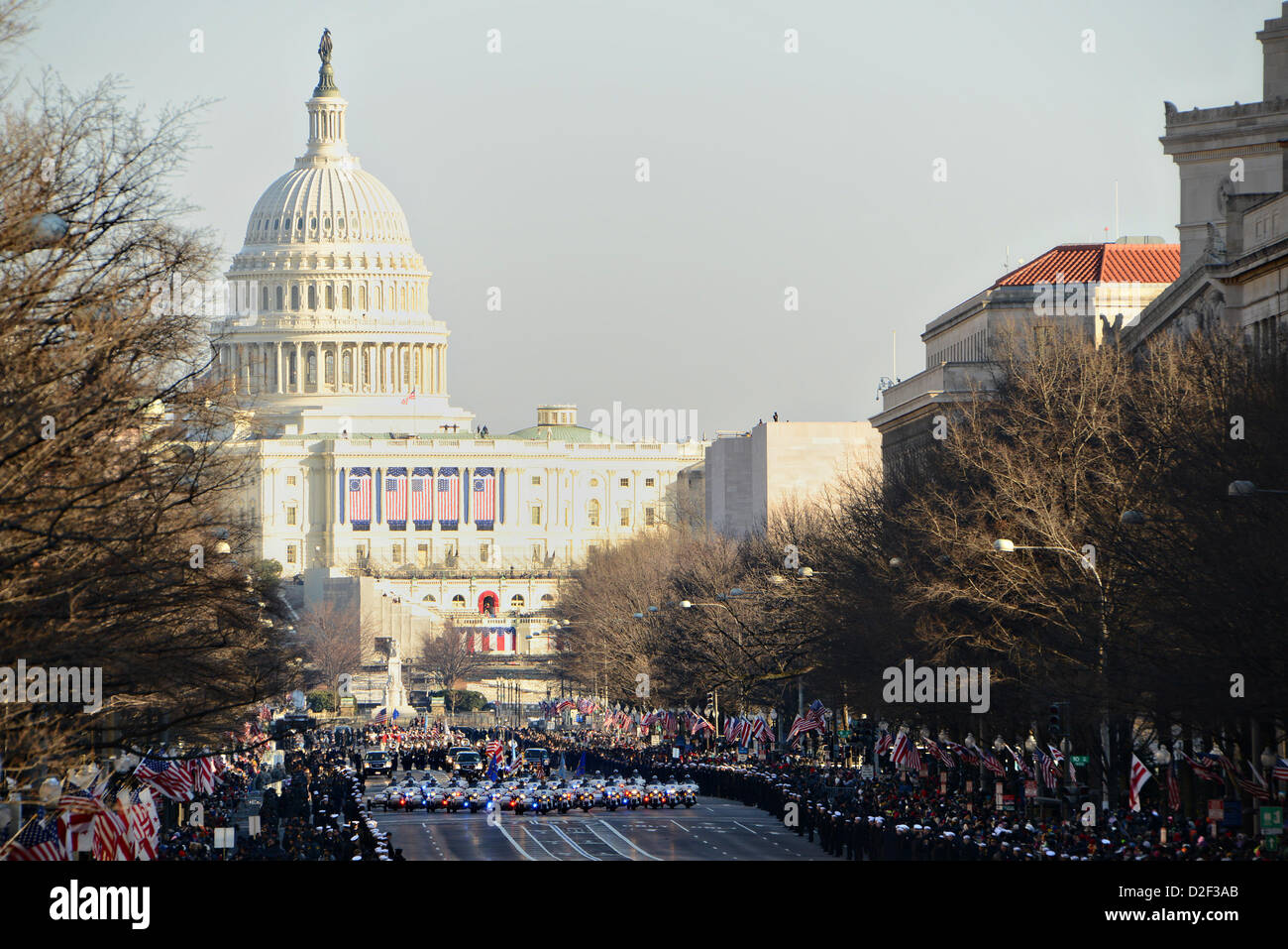 The57th Presidential Inauguration Parade beginnt auf der Pennsylvania Avenue aus dem US Capitol 21. Januar 2013 in Washington, DC. Stockfoto
