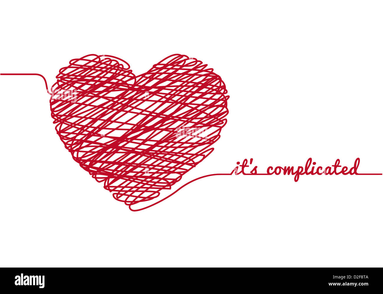 Rote Chaos Herz mit Text "Es ist kompliziert" Stockfoto