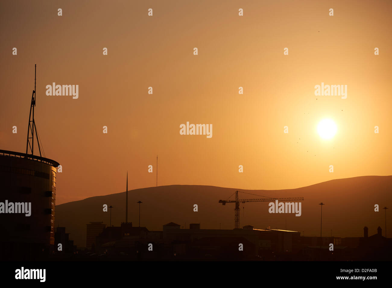 Odyssee komplex und Clarendon Dock bei Sonnenuntergang Belfast Nordirland Stockfoto