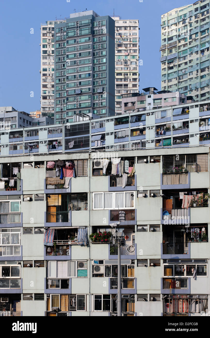 Hong Kong, China, Wohngebäude in Hong Kong-Kowloon Stockfoto