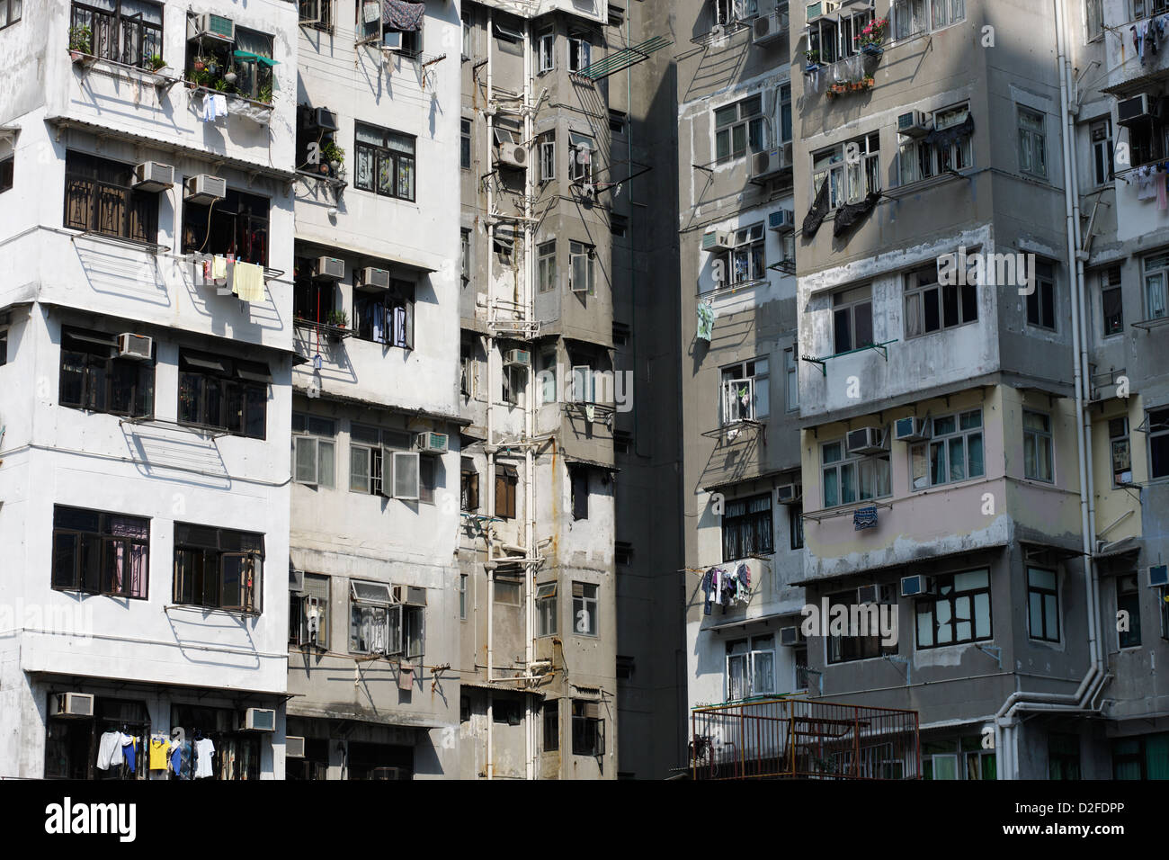 Hong Kong, China, alte Wohngebäude in Hong Kong-Kowloon Stockfoto