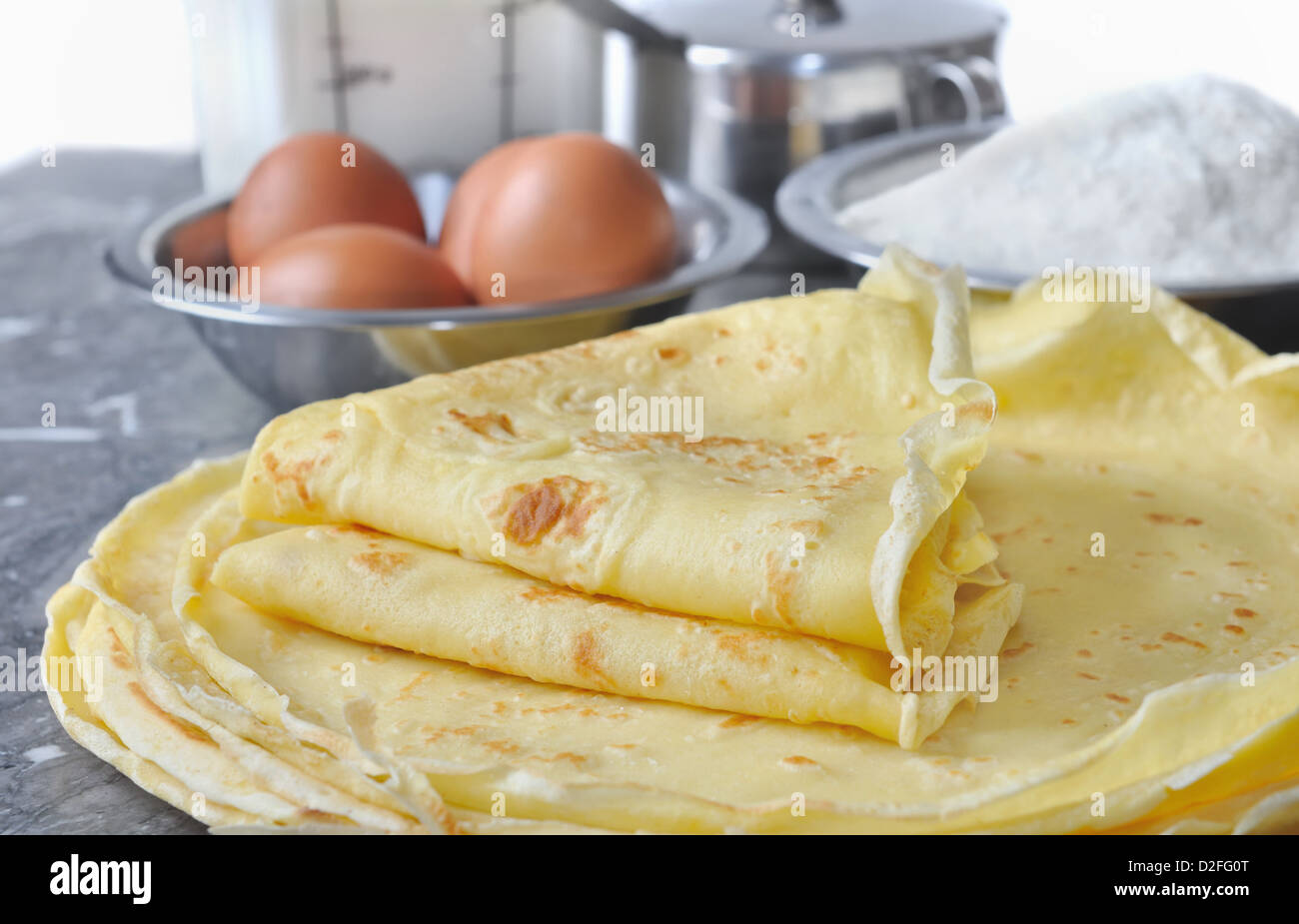 Zubereitung von Pfannkuchen und seine Inhaltsstoffe Stockfoto