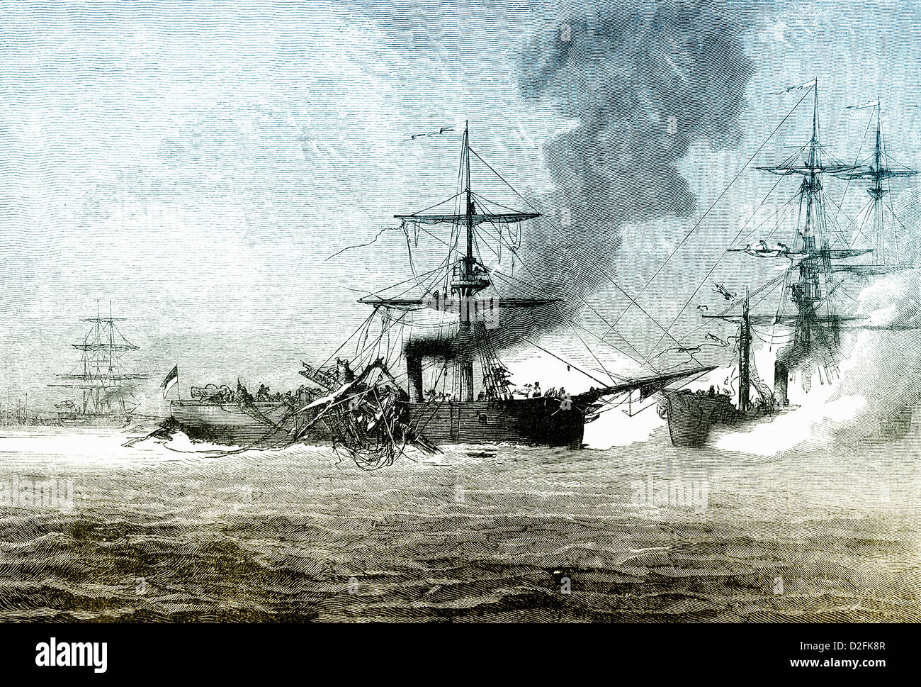 Seeschlacht, Dampf Kanonenboot Meteor, 23.10.1870 aus Havanna mit dem französischen Aviso Bouvet, Franco-Preussischer Krieg 1870-1871, Stockfoto