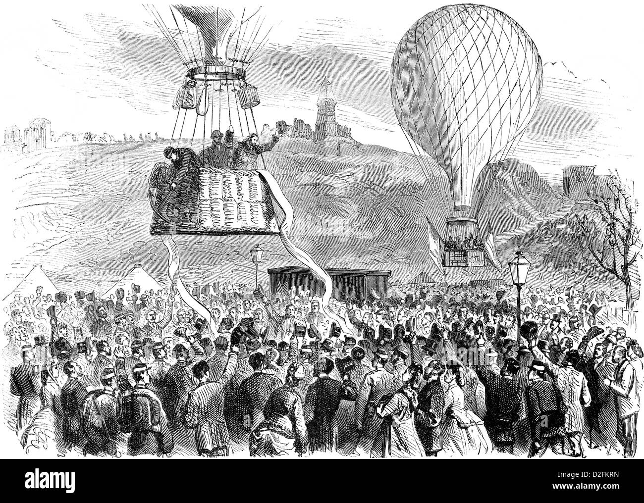 Léon Gambetta, 1838-1882, französischer Staatsmann der Dritten Republik, Flucht mit Heißluftballons, belagerten Paris am 7. Oktober 1870 Stockfoto