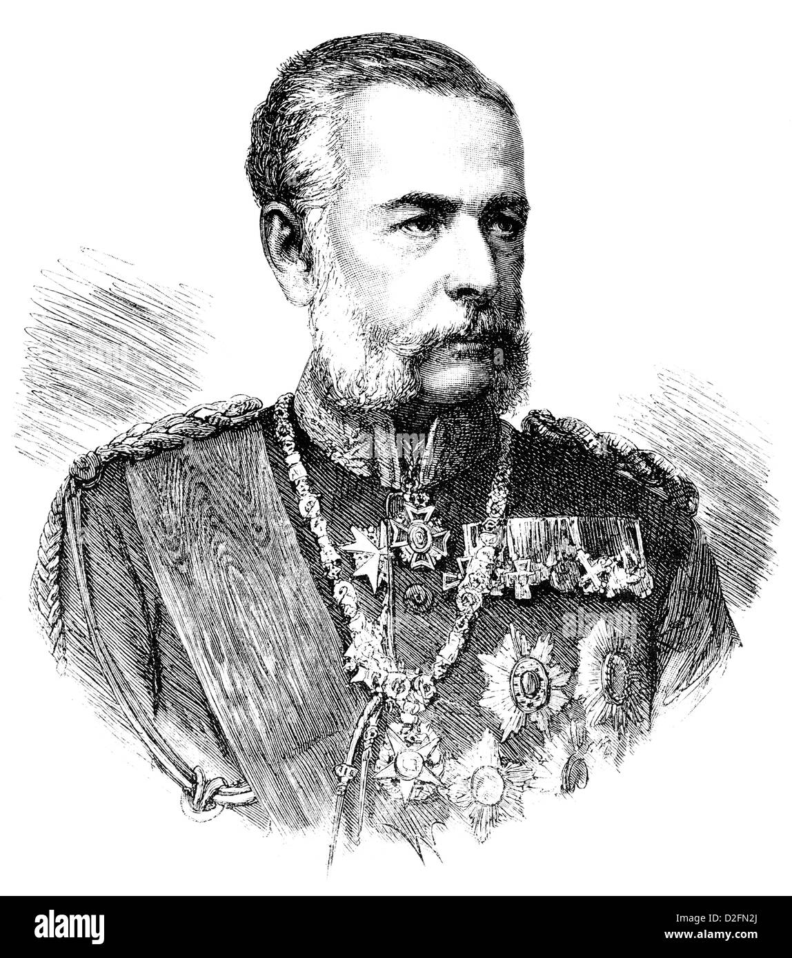 Historische Zeichnung, Porträt von Georg Friedrich Alfred Graf von Fabrice, 1818-1891, Kavalleriegeneral und Kriegsminister von Sachsen Stockfoto