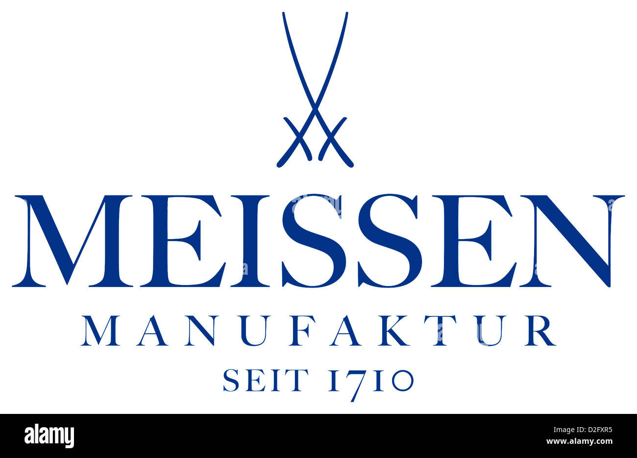 Logo und Markenzeichen der Porzellan-Manufaktur Meissen. Stockfoto