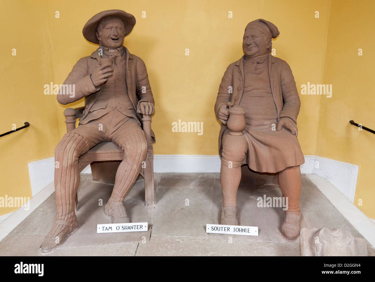 Schottland, Alloway, Statuen des Dichters Robert Burns Zeichen Tam o' shanter und Souter Johnnie Stockfoto