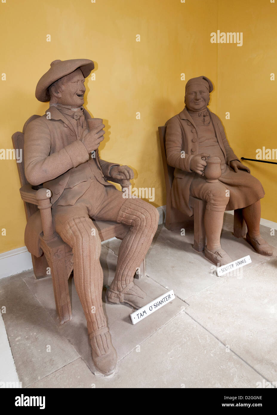 Schottland, Alloway, Statuen des Dichters Robert Burns Zeichen Tam o' shanter und Souter Johnnie Stockfoto